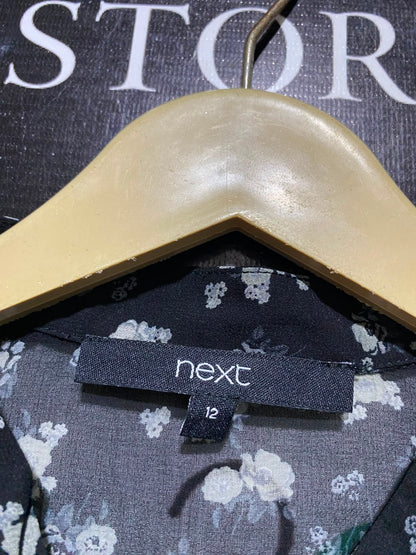 NEXT |M| BUST 20| A3| CHIC SEMI-SHEER BLACK FLORAL BUTTON-DOWN TUNIC SHIRT