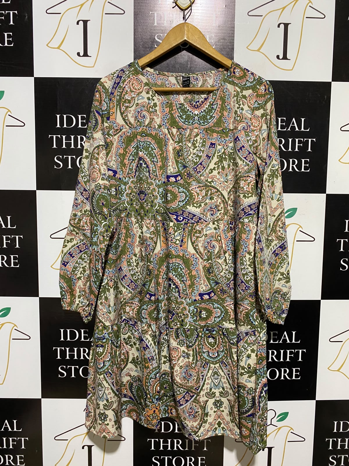 SHEIN |L| BUST 22| A3| BOHEMIAN TIERED PAISLEY PRINT LONG SLEEVE MINI DRESS