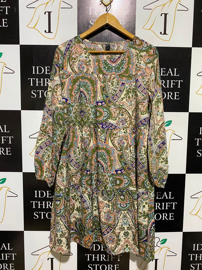 SHEIN |L| BUST 22| A3| BOHEMIAN TIERED PAISLEY PRINT LONG SLEEVE MINI DRESS