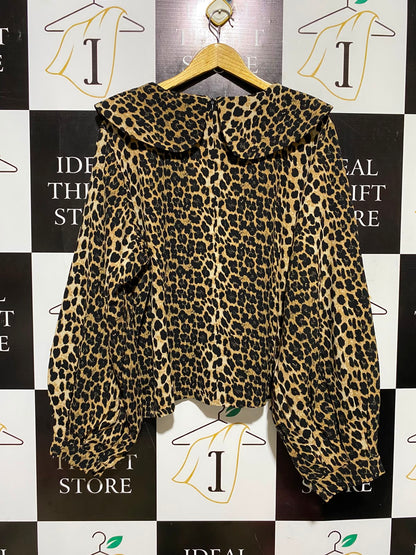 BOOHOO |XL| BUST 22| A2| BOLD LEOPARD PRINT BLOUSE WITH OVERSIZED PETER PAN COLLAR