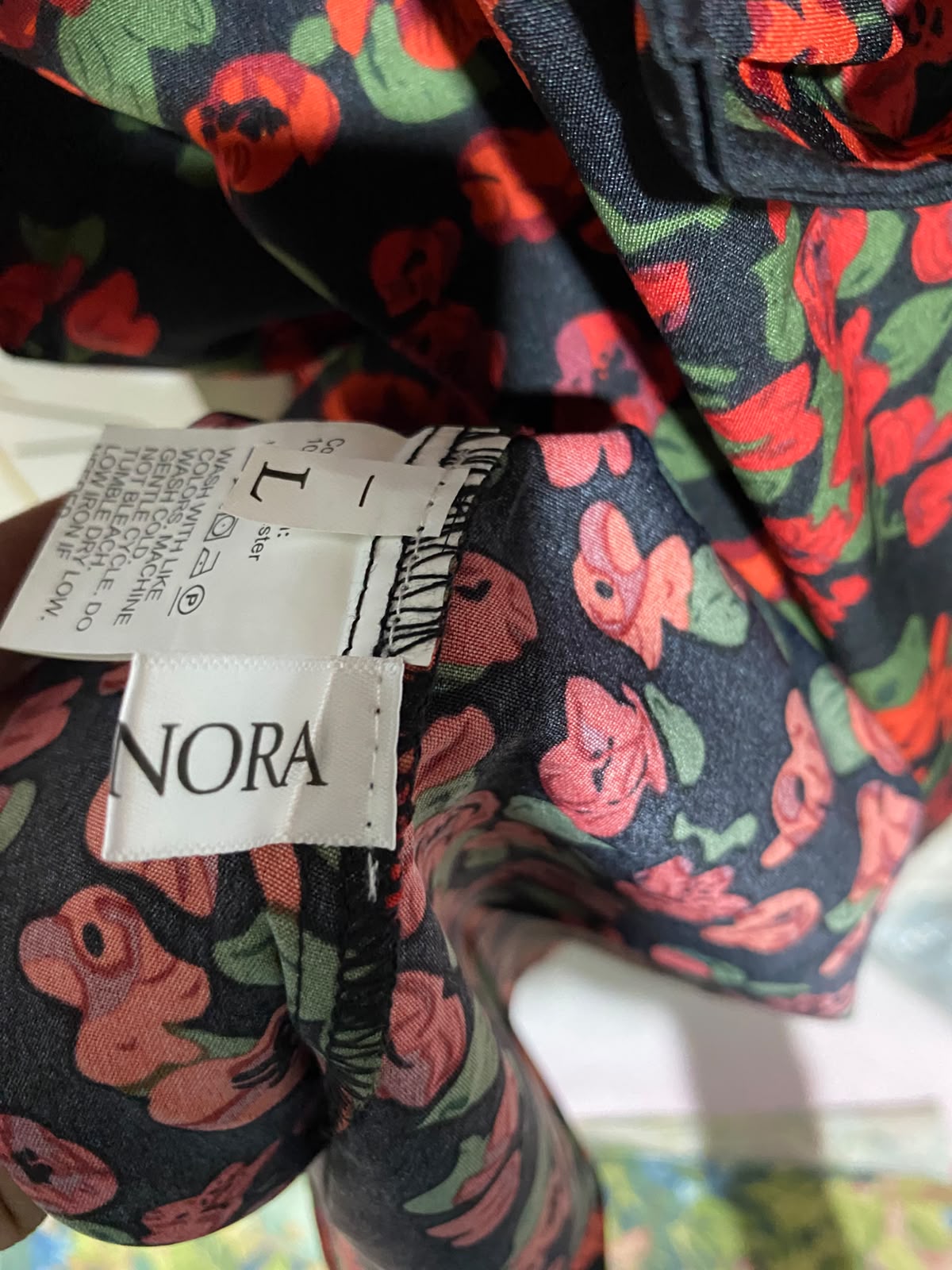JIM & NORA |L| BUST 18| A2| ELEGANT RED FLORAL PRINT V-NECK MAXI DRESS WITH LONG SLEEVES