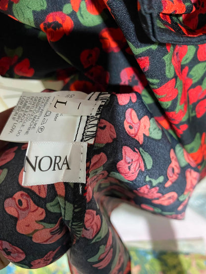 JIM & NORA |L| BUST 18| A2| ELEGANT RED FLORAL PRINT V-NECK MAXI DRESS WITH LONG SLEEVES