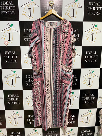 SHEIN CURVE |XL| BUST FREE| A2| BOHEMIAN MULTICOLOR STRIPED PATTERN KAFTAN MAXI DRESS WITH POCKETS
