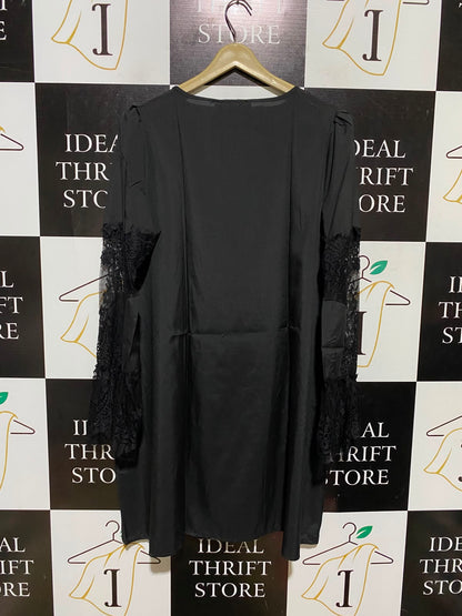 ZAN ZEA |L| BUST 20| A2| ELEGANT BLACK SHIFT DRESS WITH INTRICATE LACE BELL SLEEVES