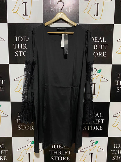 ZAN ZEA |L| BUST 20| A2| ELEGANT BLACK SHIFT DRESS WITH INTRICATE LACE BELL SLEEVES