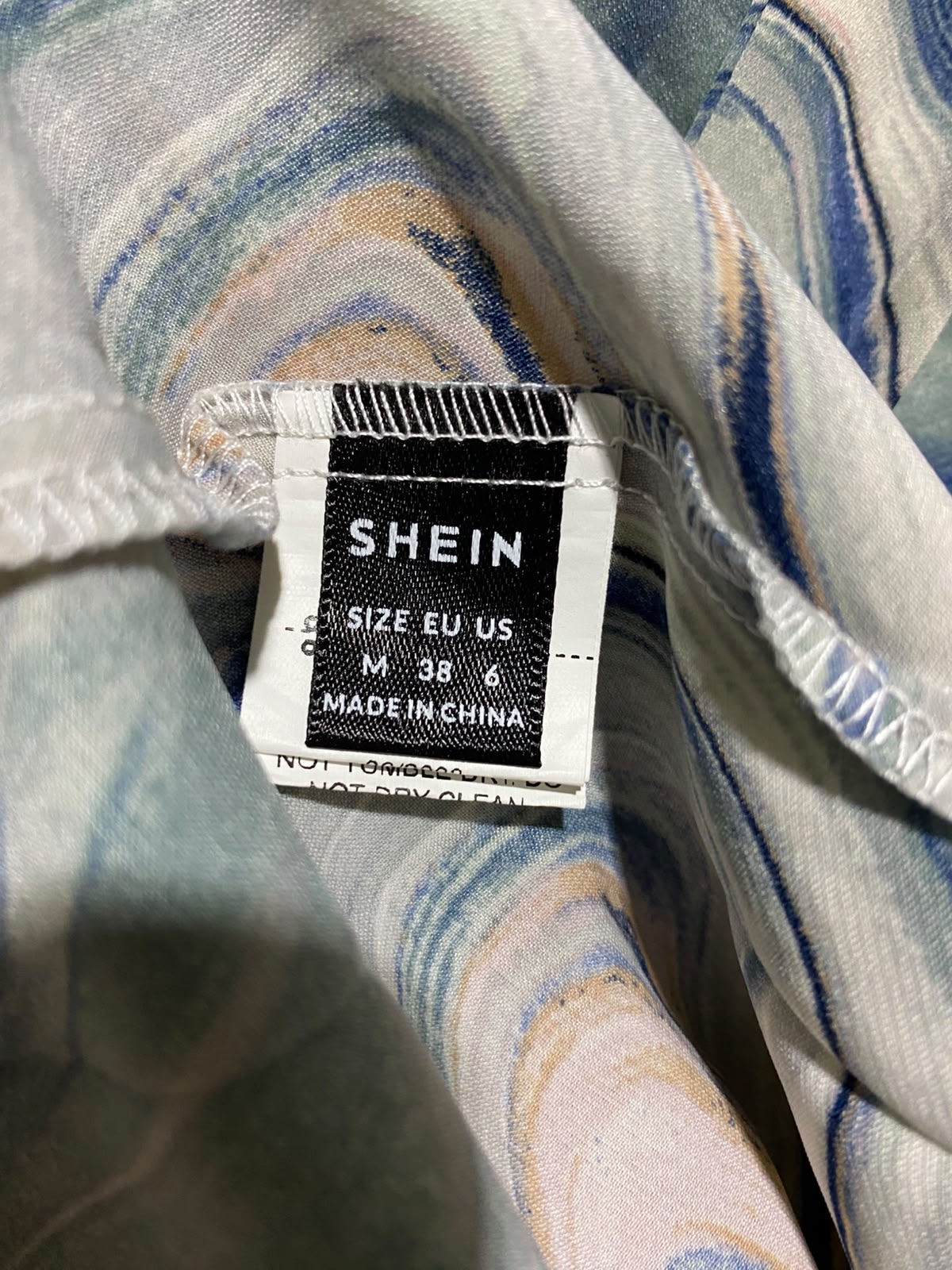 SHEIN |M| BUST 17| A2| CHIC BLUE MARBLE PRINT WRAP-STYLE MAXI DRESS WITH MATCHING WAIST TIE