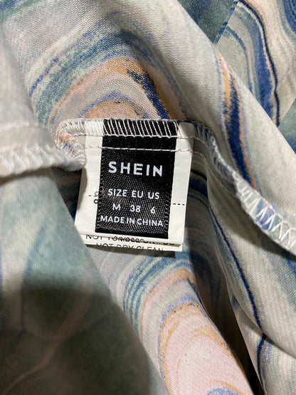 SHEIN |M| BUST 17| A2| CHIC BLUE MARBLE PRINT WRAP-STYLE MAXI DRESS WITH MATCHING WAIST TIE