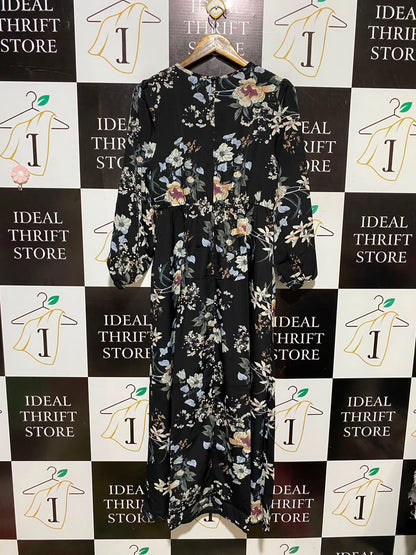 SHEIN |L| BUST 18| A2| ELEGANT BLACK VINTAGE FLORAL PRINT MAXI DRESS
