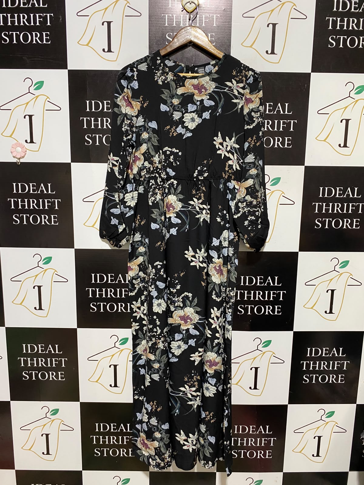 SHEIN |L| BUST 18| A2| ELEGANT BLACK VINTAGE FLORAL PRINT MAXI DRESS