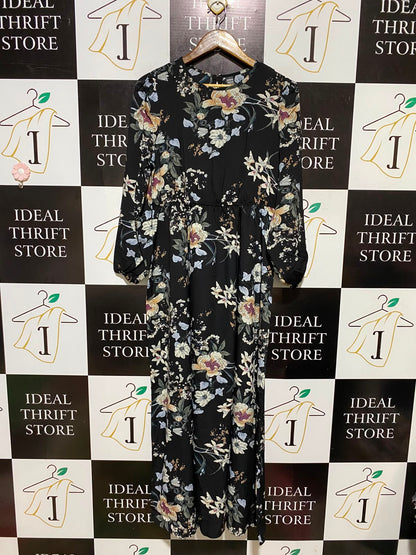 SHEIN |L| BUST 18| A2| ELEGANT BLACK VINTAGE FLORAL PRINT MAXI DRESS