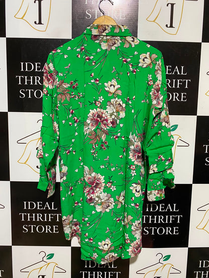 MOMENT |L| BUST 22| A2| VIBRANT EMERALD GREEN FLORAL PRINT BUTTON-DOWN SHIRT DRESS