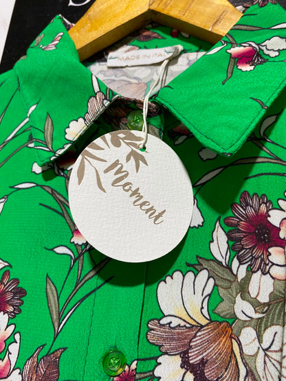 MOMENT |L| BUST 22| A2| VIBRANT EMERALD GREEN FLORAL PRINT BUTTON-DOWN SHIRT DRESS