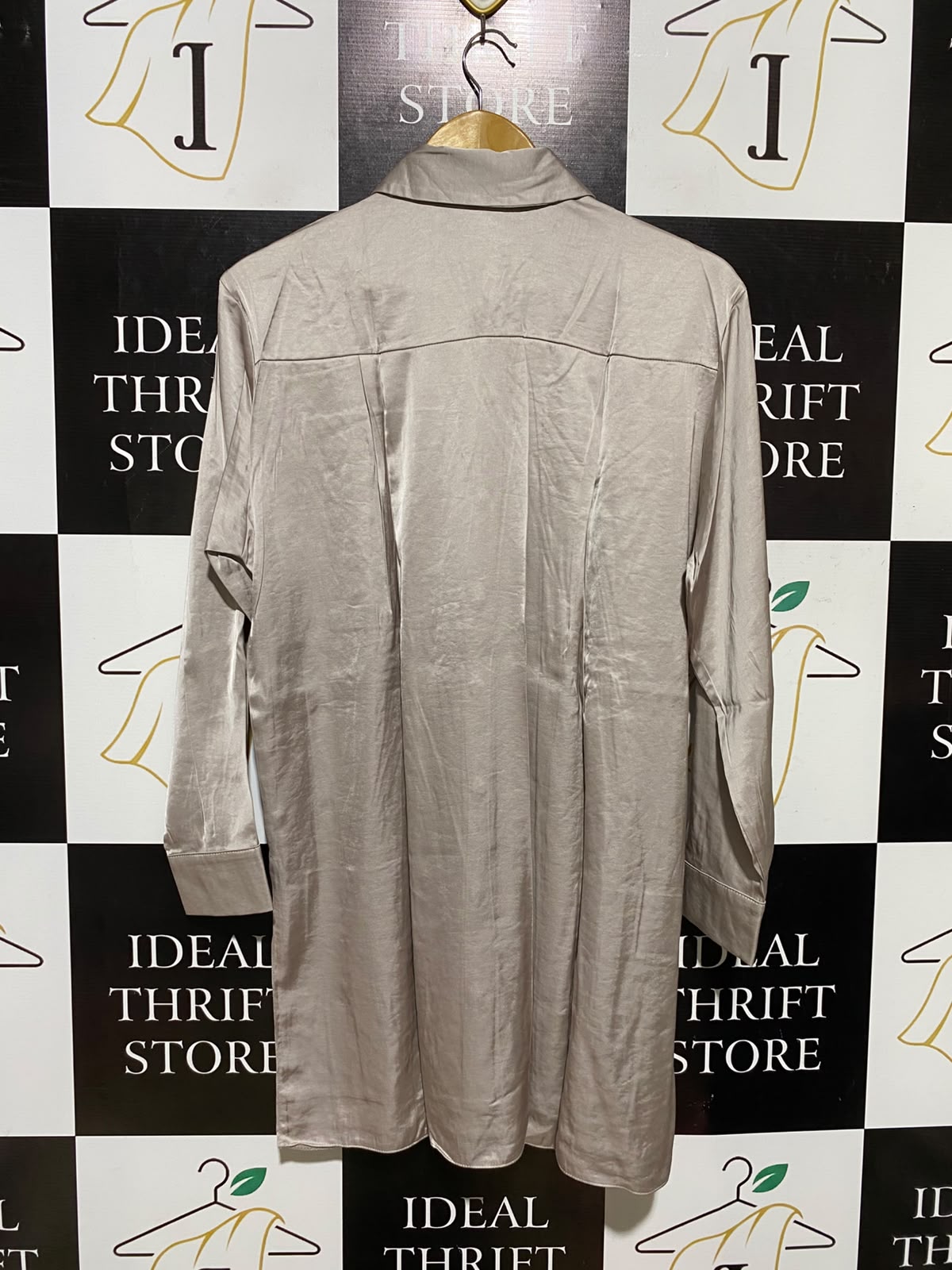PRIMARK |M| BUST 21| A2| LUXURIOUS CHAMPAGNE SATIN LONG SLEEVE BUTTON-DOWN SHIRT DRESS