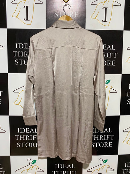 PRIMARK |M| BUST 21| A2| LUXURIOUS CHAMPAGNE SATIN LONG SLEEVE BUTTON-DOWN SHIRT DRESS