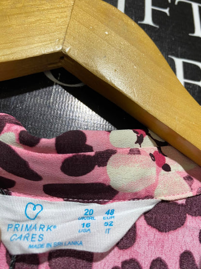 PRIMARK CARES |L| BUST 20| A2| CHIC PINK LEOPARD AND FLORAL PRINT BUTTON-FRONT SHIRT DRESS WITH WAIST TIE