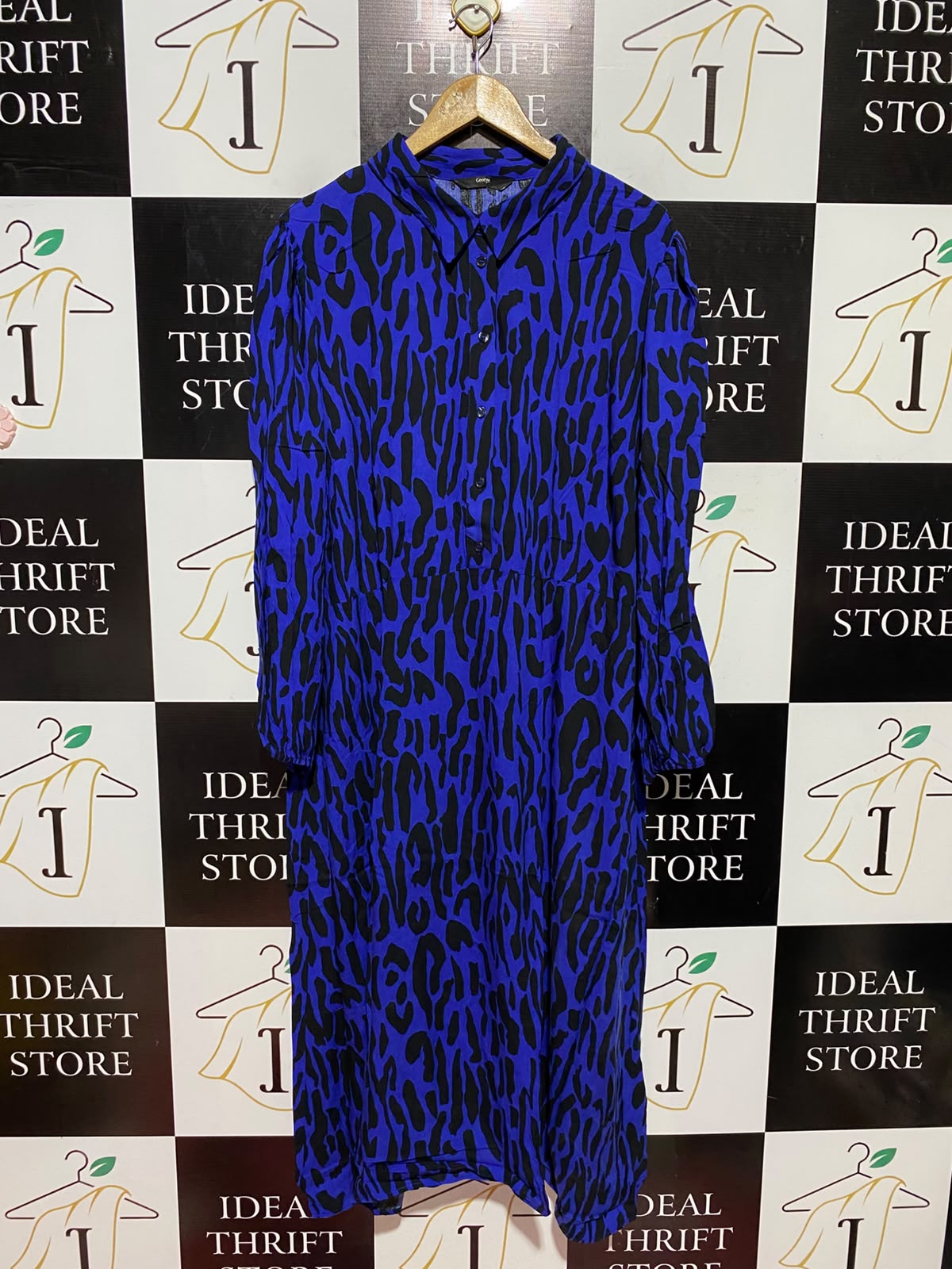 GEORGE |XL| BUST 23| A2| STUNNING COBALT BLUE AND BLACK ANIMAL PRINT SHIRT DRESS