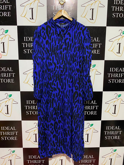 GEORGE |XL| BUST 23| A2| STUNNING COBALT BLUE AND BLACK ANIMAL PRINT SHIRT DRESS