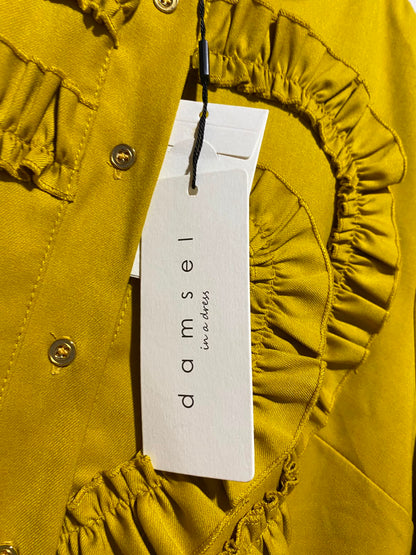 DAMSEL |M| BUST 19| A2| MUSTARD YELLOW DOUBLE HEART RUFFLE MINI SHIFT DRESS