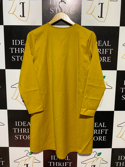 DAMSEL |M| BUST 19| A2| MUSTARD YELLOW DOUBLE HEART RUFFLE MINI SHIFT DRESS