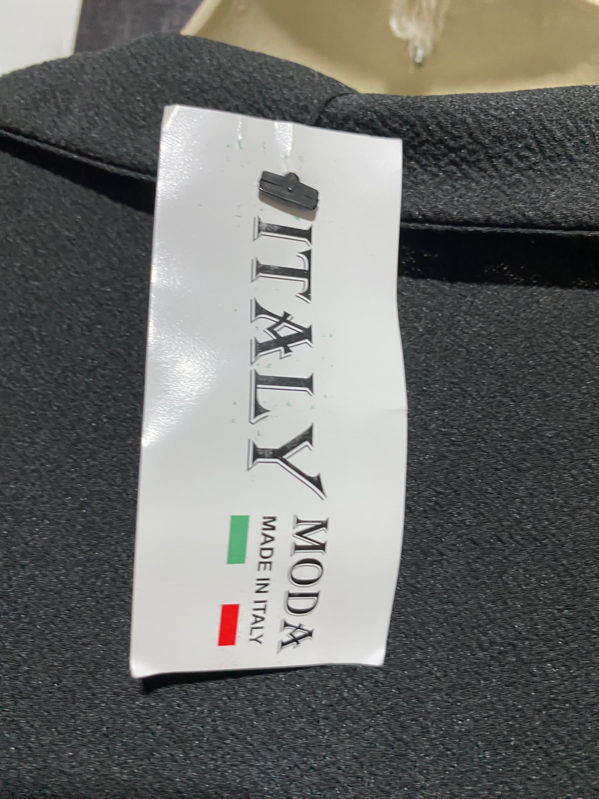 ITALY |L| BUST 21| A2| BLACK LIGHTWEIGHT DRAWSTRING TRENCH DUSTER COAT WITH ROLL-TAB SLEEVES AND POCKETS