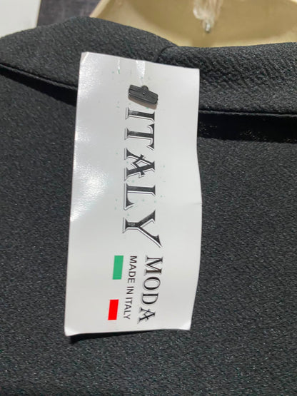 ITALY |L| BUST 21| A2| BLACK LIGHTWEIGHT DRAWSTRING TRENCH DUSTER COAT WITH ROLL-TAB SLEEVES AND POCKETS
