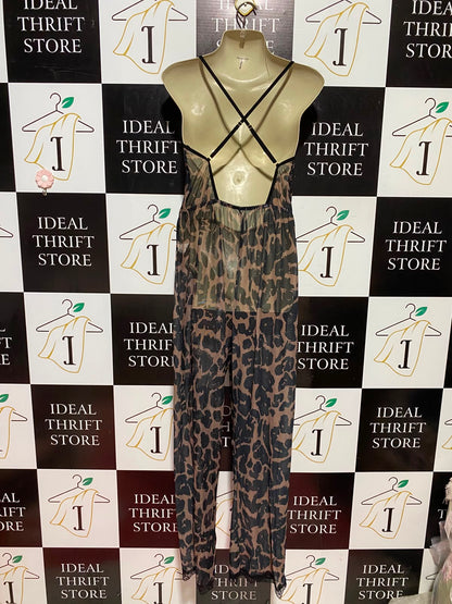 |M| BUST 15| A2| LEOPARD PRINT LACE-TRIM SPAGHETTI STRAP LOUNGEWEAR SLEEP JUMPSUIT