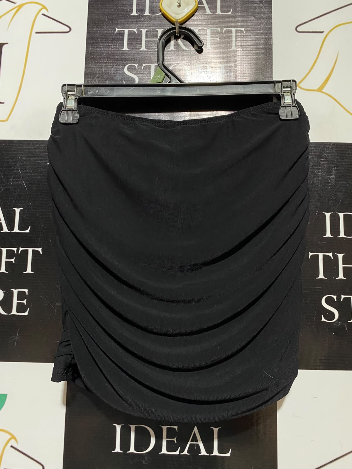 SHEIN |S| WAIST 25| A2| MOD BLACK RUCHED BODYCON MINI SKIRT NWT