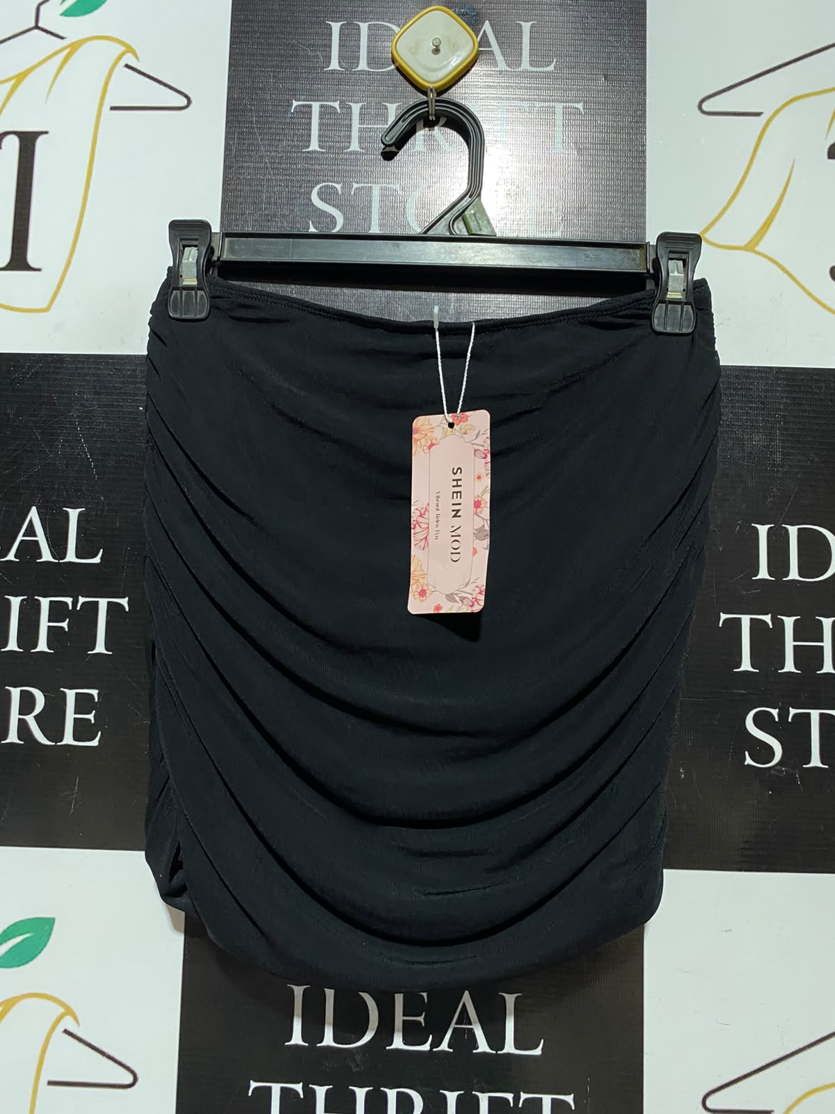 SHEIN |S| WAIST 25| A2| MOD BLACK RUCHED BODYCON MINI SKIRT NWT
