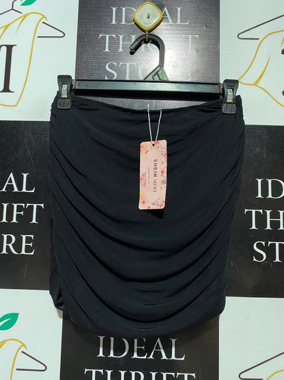 SHEIN |S| WAIST 25| A2| MOD BLACK RUCHED BODYCON MINI SKIRT NWT