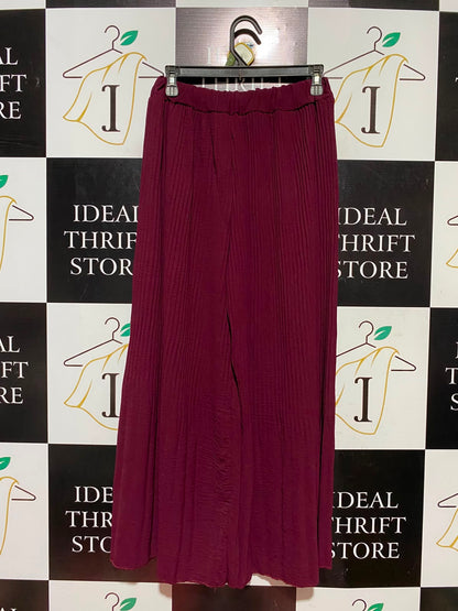 |S| WAIST 26| A2| BURGUNDY CRINKLE PLISSE WIDE LEG PALAZZO PANTS