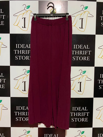 |S| WAIST 26| A2| BURGUNDY CRINKLE PLISSE WIDE LEG PALAZZO PANTS