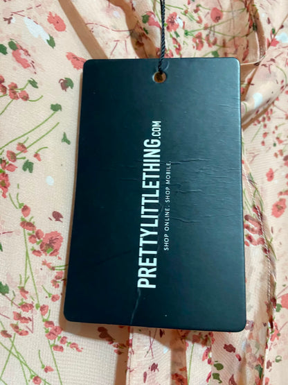PRETTYLITTLE THING |S| WAIST 25| A2| PEACH FLORAL CHIFFON HIGH-LOW RUFFLE MIDI SKIRT NWT