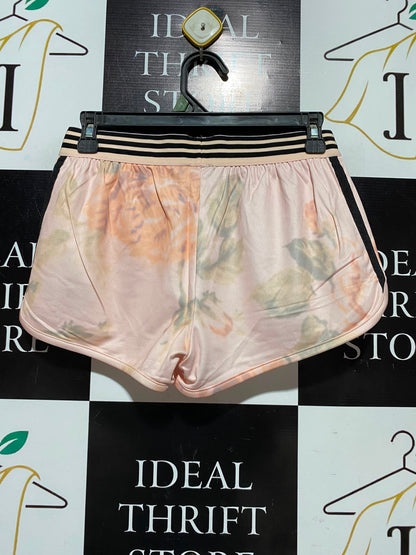 ADIDAS |S| WAIST 26| A2| ORIGINALS PEACH FLORAL TIE-DYE 3-STRIPES DOLPHIN RUNNING SHORTS