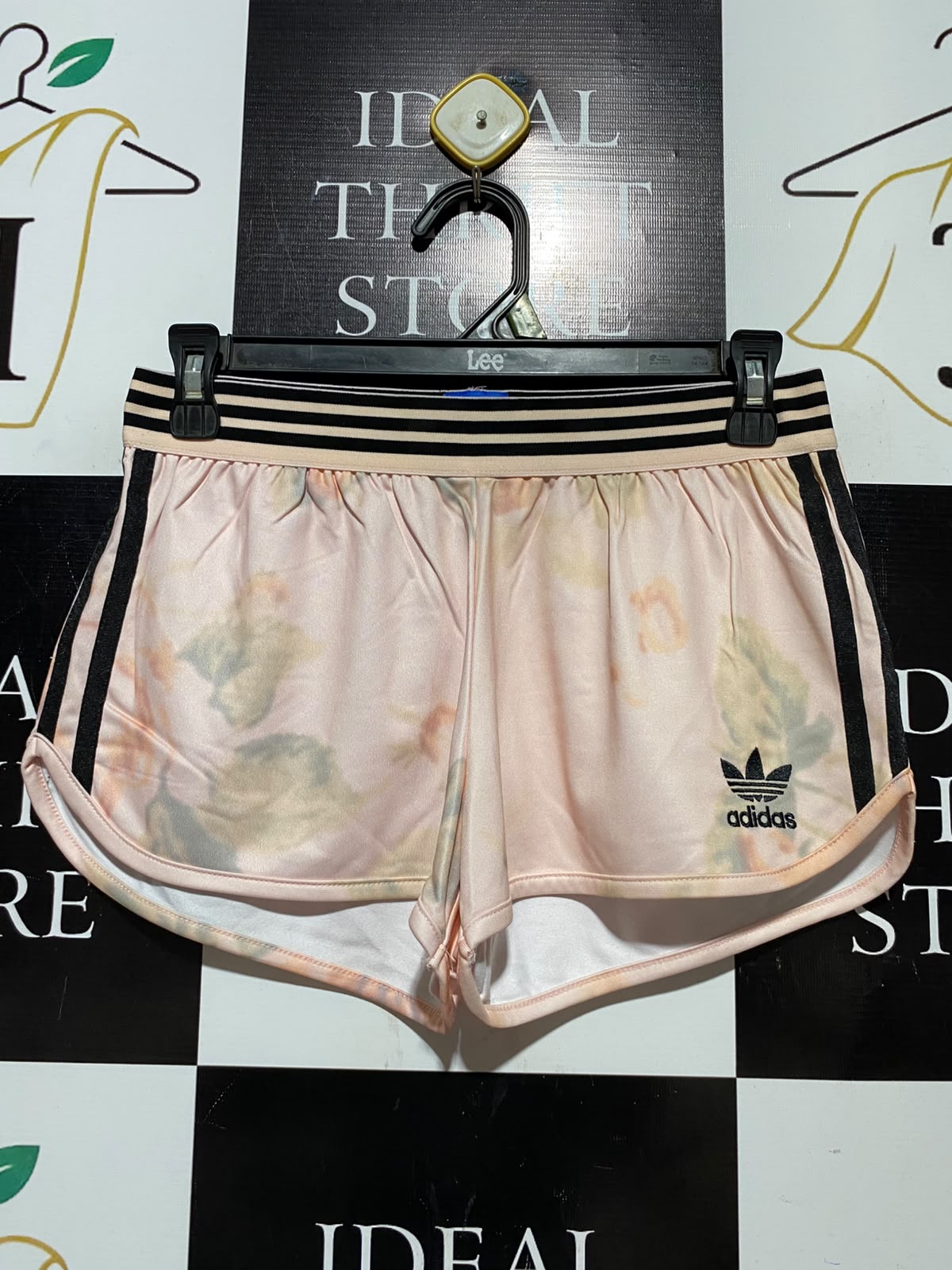 ADIDAS |S| WAIST 26| A2| ORIGINALS PEACH FLORAL TIE-DYE 3-STRIPES DOLPHIN RUNNING SHORTS