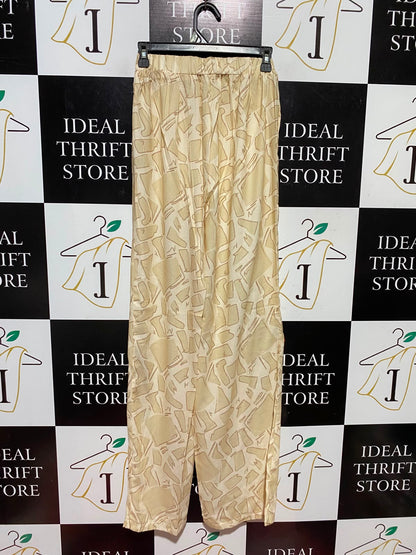 PRETTYLITTLE THING |XS| WAIST 24| A2| BEIGE ABSTRACT GEOMETRIC PRINT WIDE-LEG LOUNGE PANTS NWT