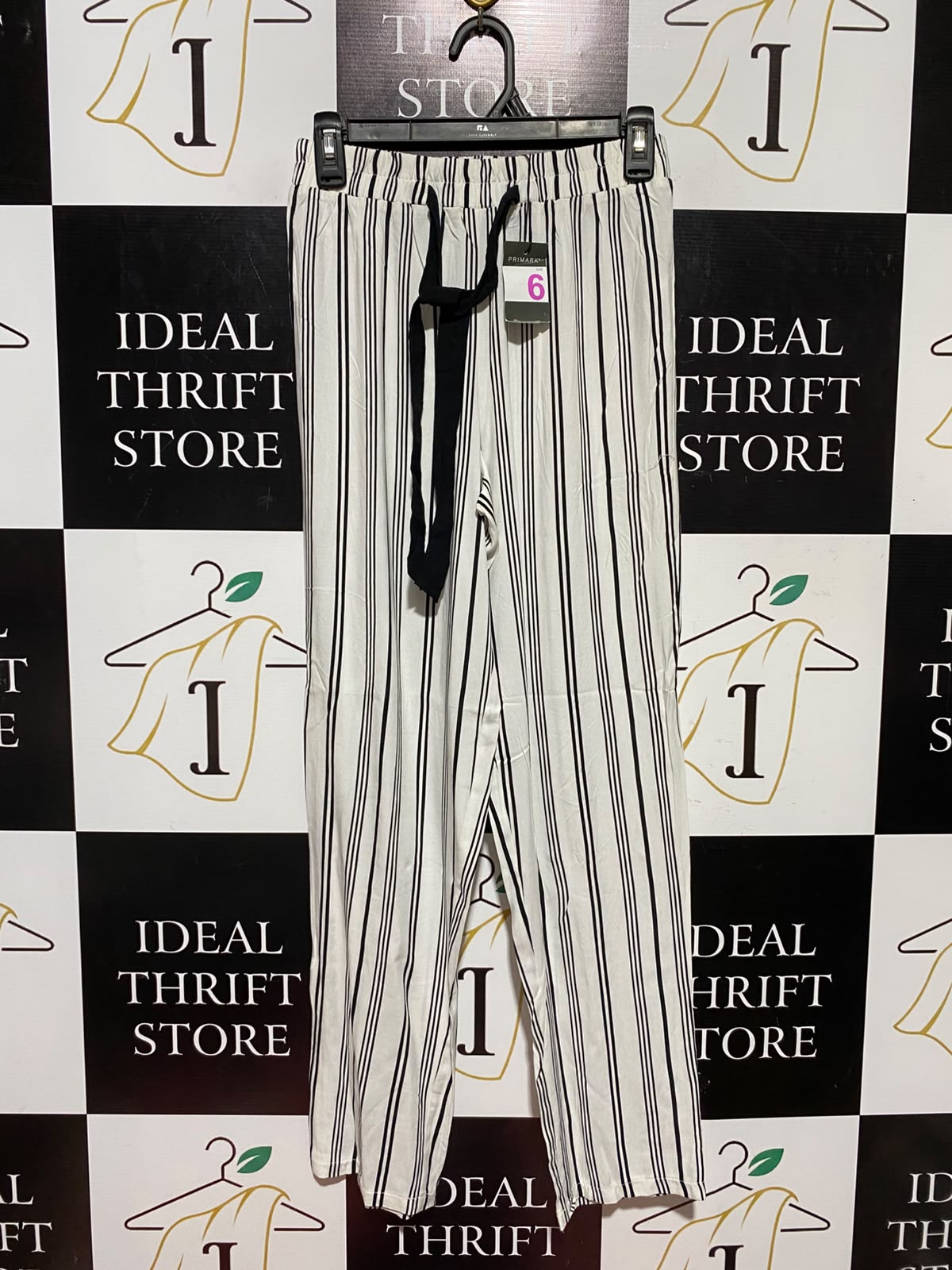 PRIMARK |S| WAIST 25| A2| WHITE AND BLACK STRIPED DRAWSTRING WIDE-LEG LOUNGE PANTS NWT