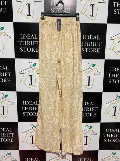 PRETTYLITTLE THING |XS| WAIST 24| A2| BEIGE ABSTRACT GEOMETRIC PRINT WIDE-LEG LOUNGE PANTS NWT