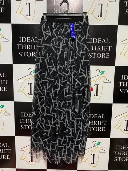SHENG |XS| WAIST 25| A2| BLACK AND GREY ABSTRACT GEOMETRIC PLEATED MESH MAXI SKIRT NWT