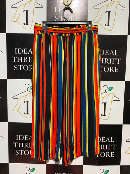 GEORGE |L| WAIST 31| A2| MULTICOLOR VERTICAL STRIPED PAPERBAG WAIST WIDE-LEG CULOTTES PANTS NWT