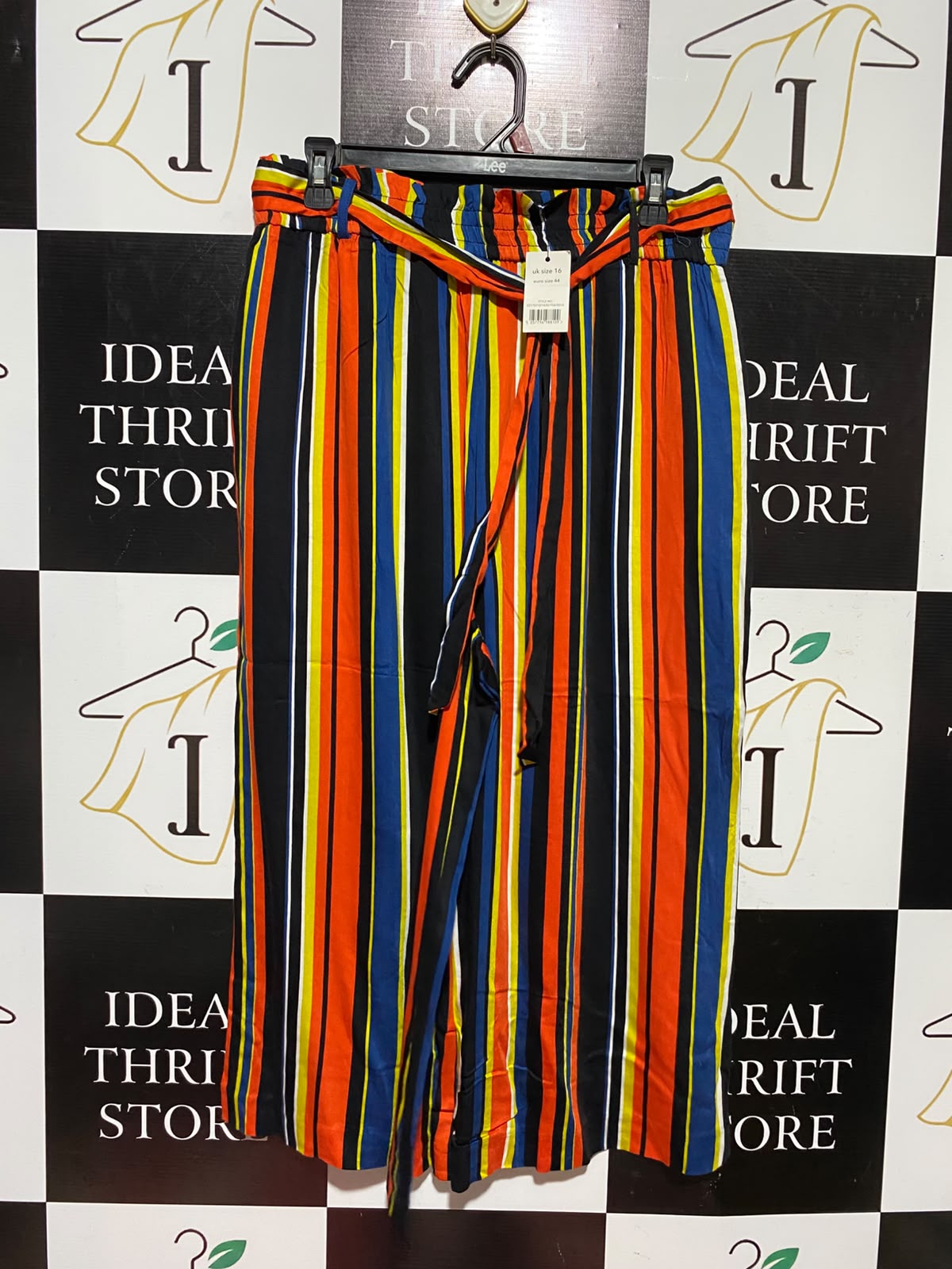 GEORGE |L| WAIST 31| A2| MULTICOLOR VERTICAL STRIPED PAPERBAG WAIST WIDE-LEG CULOTTES PANTS NWT