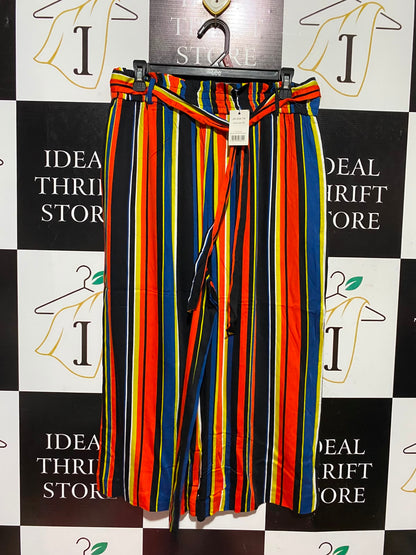 GEORGE |L| WAIST 31| A2| MULTICOLOR VERTICAL STRIPED PAPERBAG WAIST WIDE-LEG CULOTTES PANTS NWT