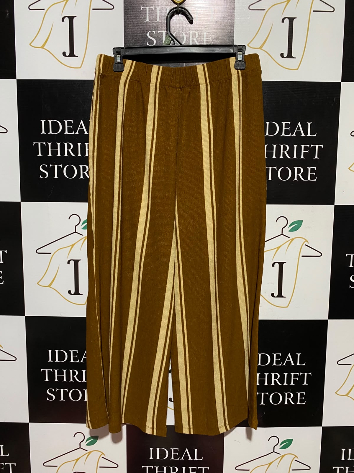 TU WOMAN |L| WAIST 30| A2| BROWN AND CREAM VERTICAL STRIPED WIDE-LEG PALAZZO LOUNGE PANTS NWT
