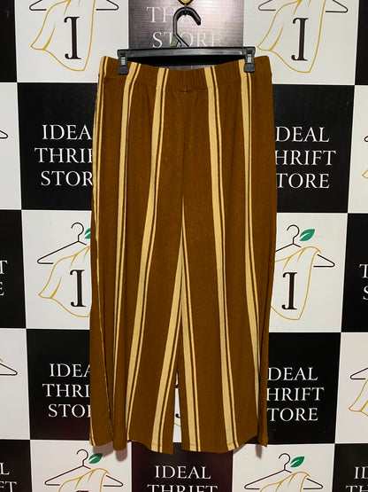 TU WOMAN |L| WAIST 30| A2| BROWN AND CREAM VERTICAL STRIPED WIDE-LEG PALAZZO LOUNGE PANTS NWT