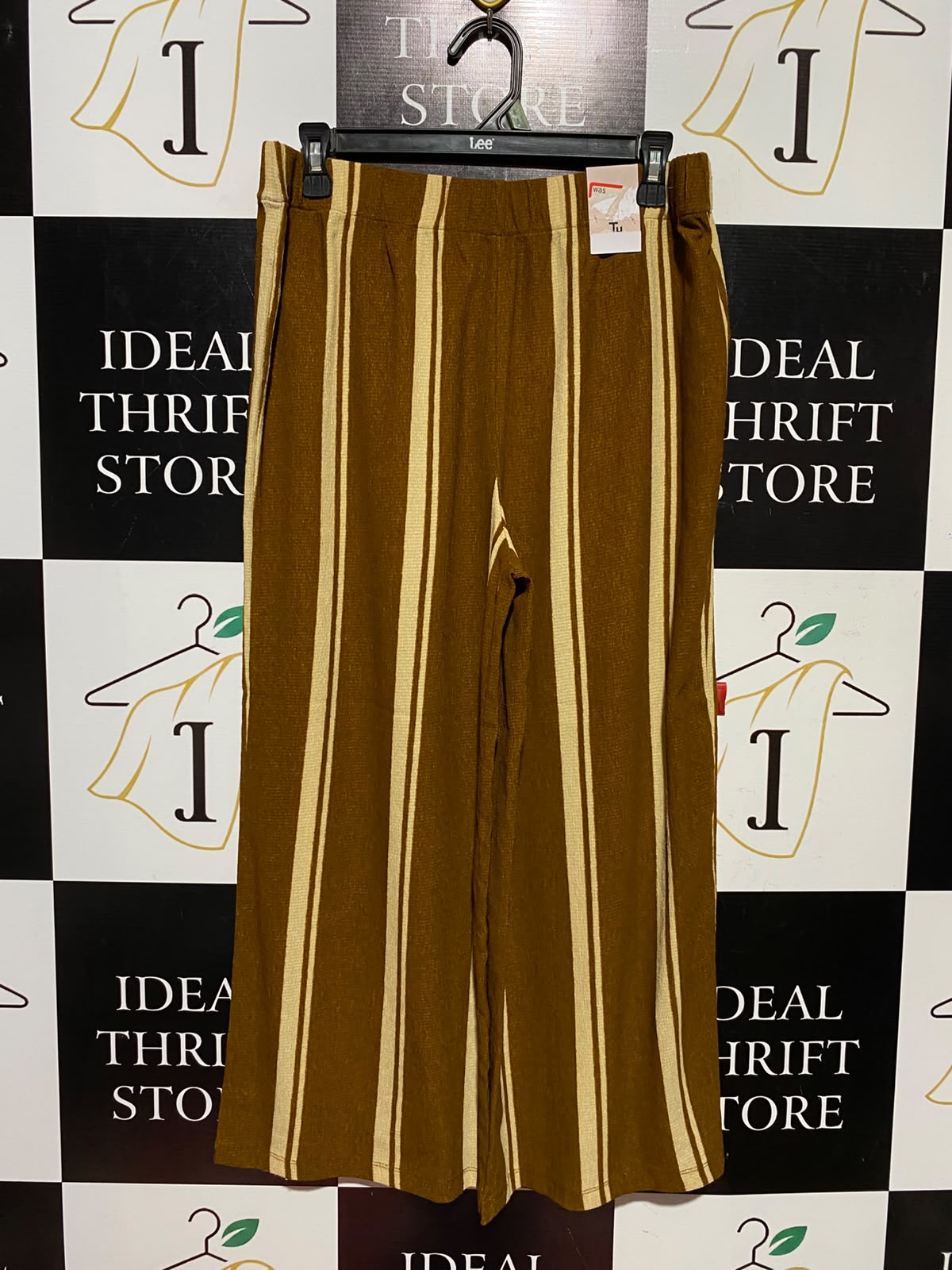 TU WOMAN |L| WAIST 30| A2| BROWN AND CREAM VERTICAL STRIPED WIDE-LEG PALAZZO LOUNGE PANTS NWT