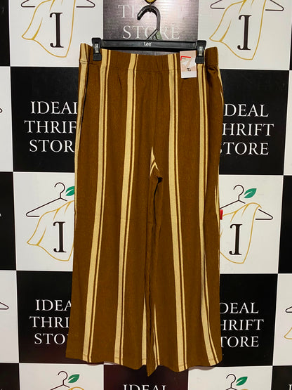TU WOMAN |L| WAIST 30| A2| BROWN AND CREAM VERTICAL STRIPED WIDE-LEG PALAZZO LOUNGE PANTS NWT