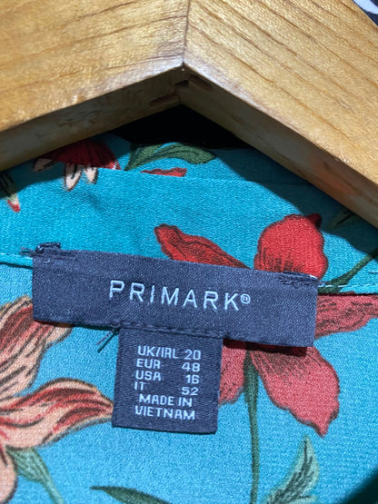PRIMARK |L| BUST 23| A2| SAGE GREEN BOTANICAL FLORAL PRINT LONG SLEEVE BUTTON-DOWN BLOUSE
