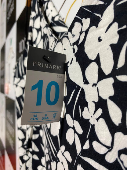 PRIMARK |M| BUST 18| A2| BLACK AND WHITE FLORAL V-NECK SPAGHETTI STRAP MIDI SLIP DRESS WITH SIDE SLIT