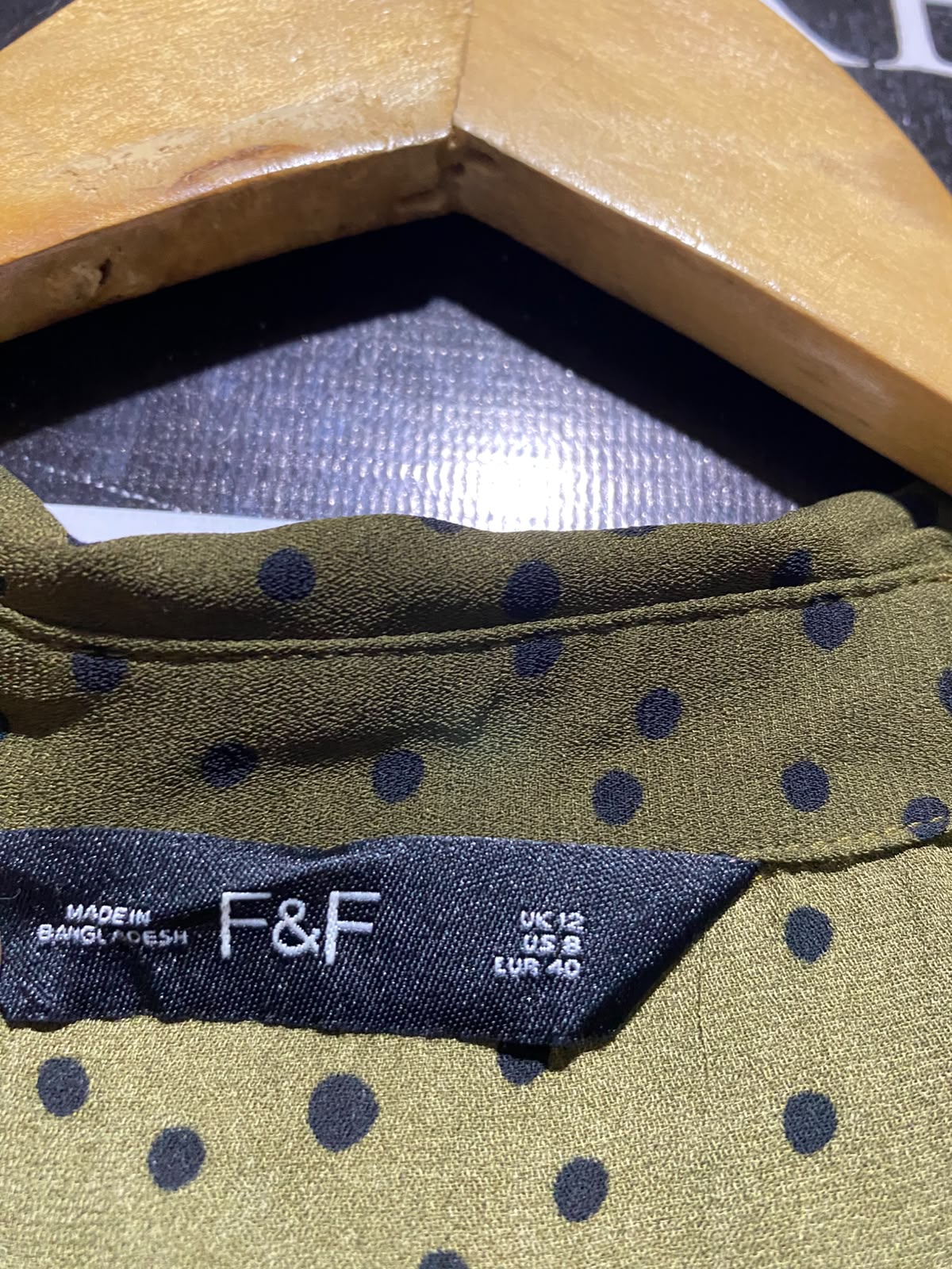 F&F |M| BUST 19| A2| OLIVE GREEN POLKA DOT TIERED LONG SLEEVE SHIRT DRESS