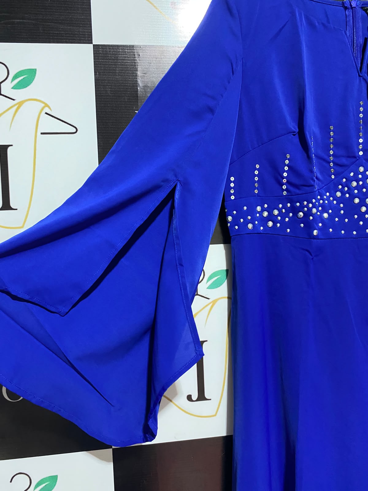 SHEIN |L| BUST 18| A2| BELLE ROYAL BLUE EMBELLISHED EMPIRE WAIST COBALT MAXI DRESS NWT