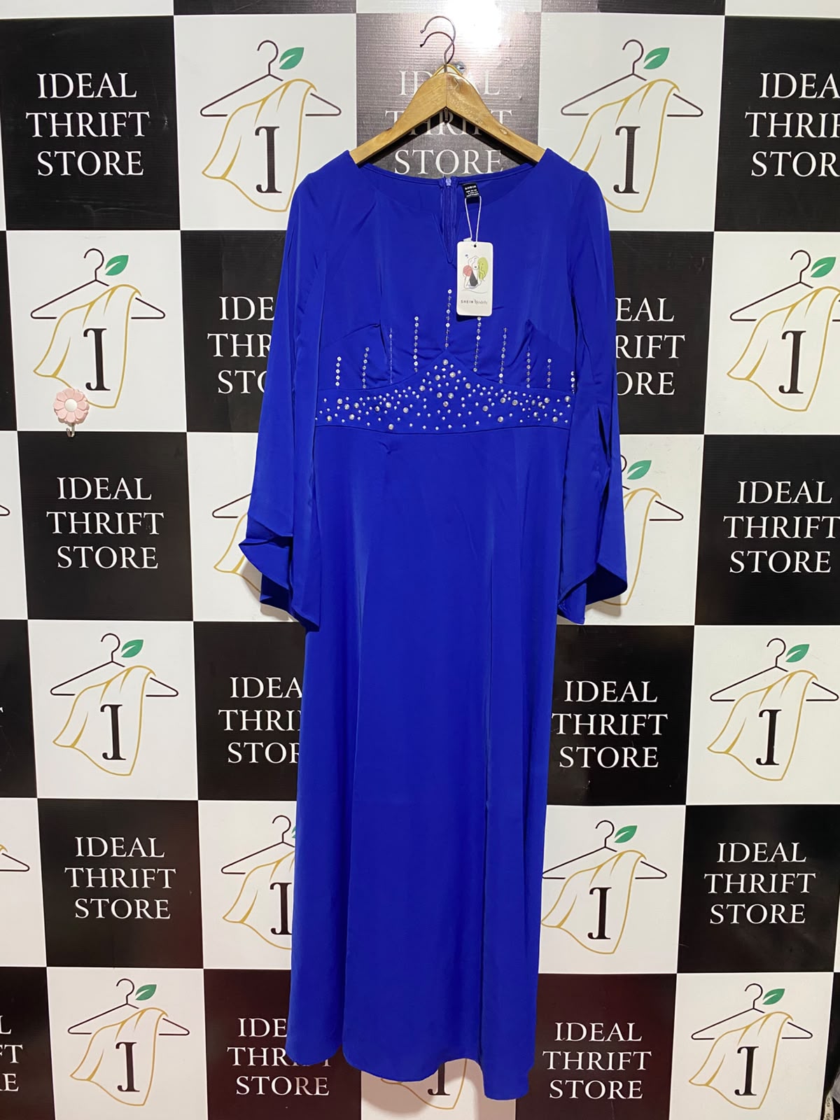 SHEIN |L| BUST 18| A2| BELLE ROYAL BLUE EMBELLISHED EMPIRE WAIST COBALT MAXI DRESS NWT